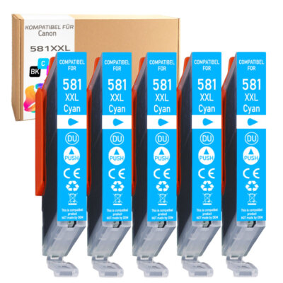 5x 581XXL Druckerpatrone für Canon Pixma TR8500 CLI-581XXL Cyan