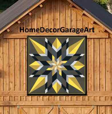 Barn Quilt Metal Sign, Sixteen Point Star Yellow, Dutch Amish Design, 9 Sizes