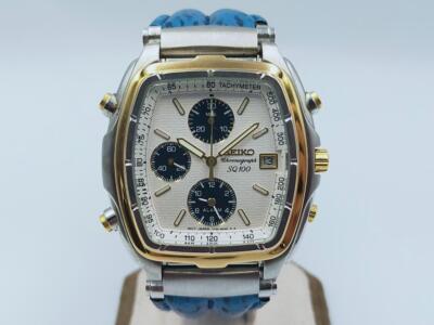 Auth N.O.S Seiko SQ100 Quartz Alarm Chronograph Square Vintage