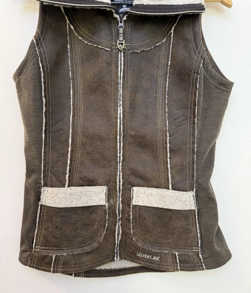 Chaleco Kuhl Dani Sherpa Mujer Talla M Marrón Imitación Cuero Senderismo Exterior Cremallera Completa Foto 4 de 4