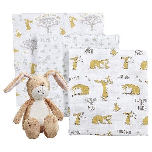 Guess How Much I Love You Nussbrauner Hase Stofftier & Musselin Geschenkdecke Set Neu - Bild 5 von 7