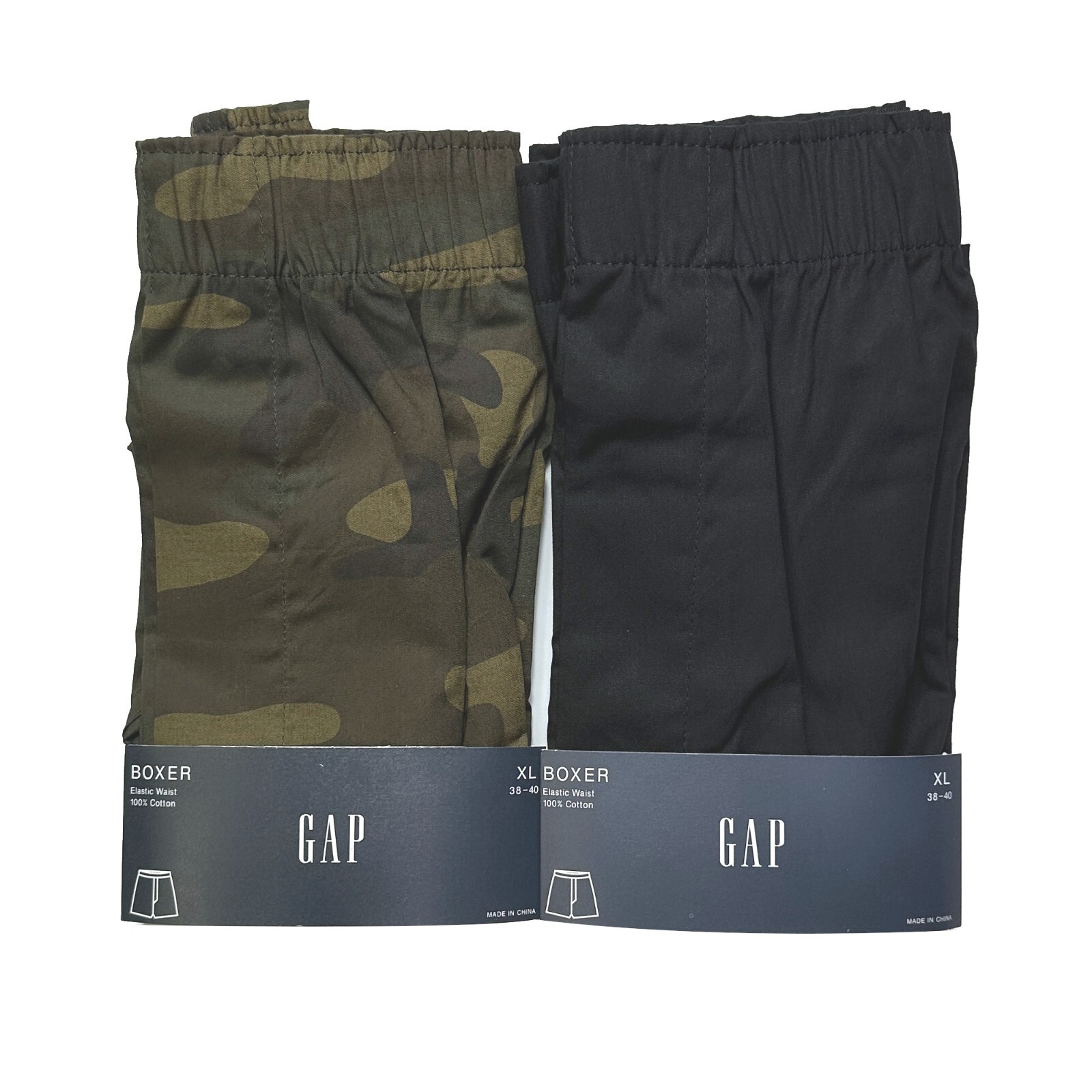GAP Boxer Shorts 2 Pair Men's XL Solid Black & Camo Camouflage Boxers
