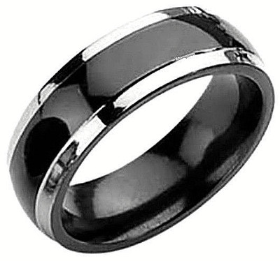 Highly Polished Titanium Black & White Ring Band with Comfort Fit Design size 10