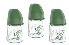 nip® Cherry® Green Weithals Flasche Glas  3 Stück je  120 ml  mit Latexsauger
