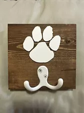 Dog Paw Dog Leash & Wall Wooden Key Leash Rack Hanger 2 Hooks -6x6inch USA
