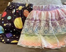 Two Colorful Elastic Band Skirts Girls sz 6 Space and Rainbow Lace
