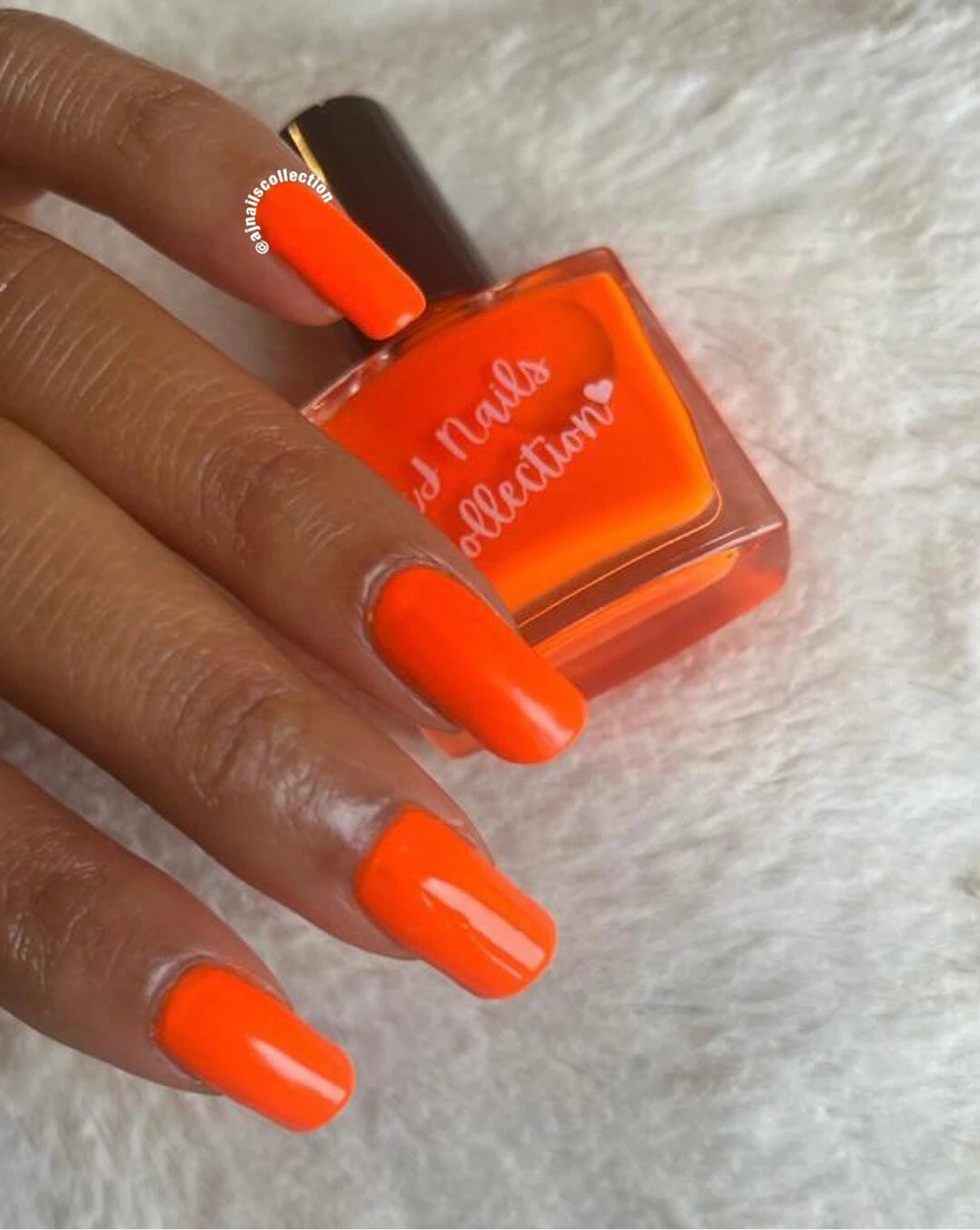 Bright Neon orange nail polish varnish handmade UK Seller glossy