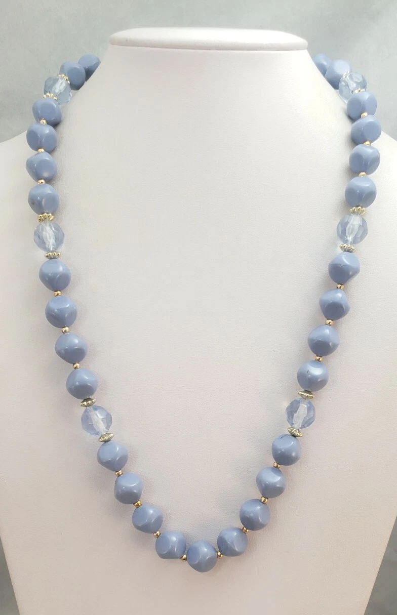 VETEMENTS Collana Laura Tyler anni 90 filo di perline lucite azzurro tono oro metallo nuova con etichetta