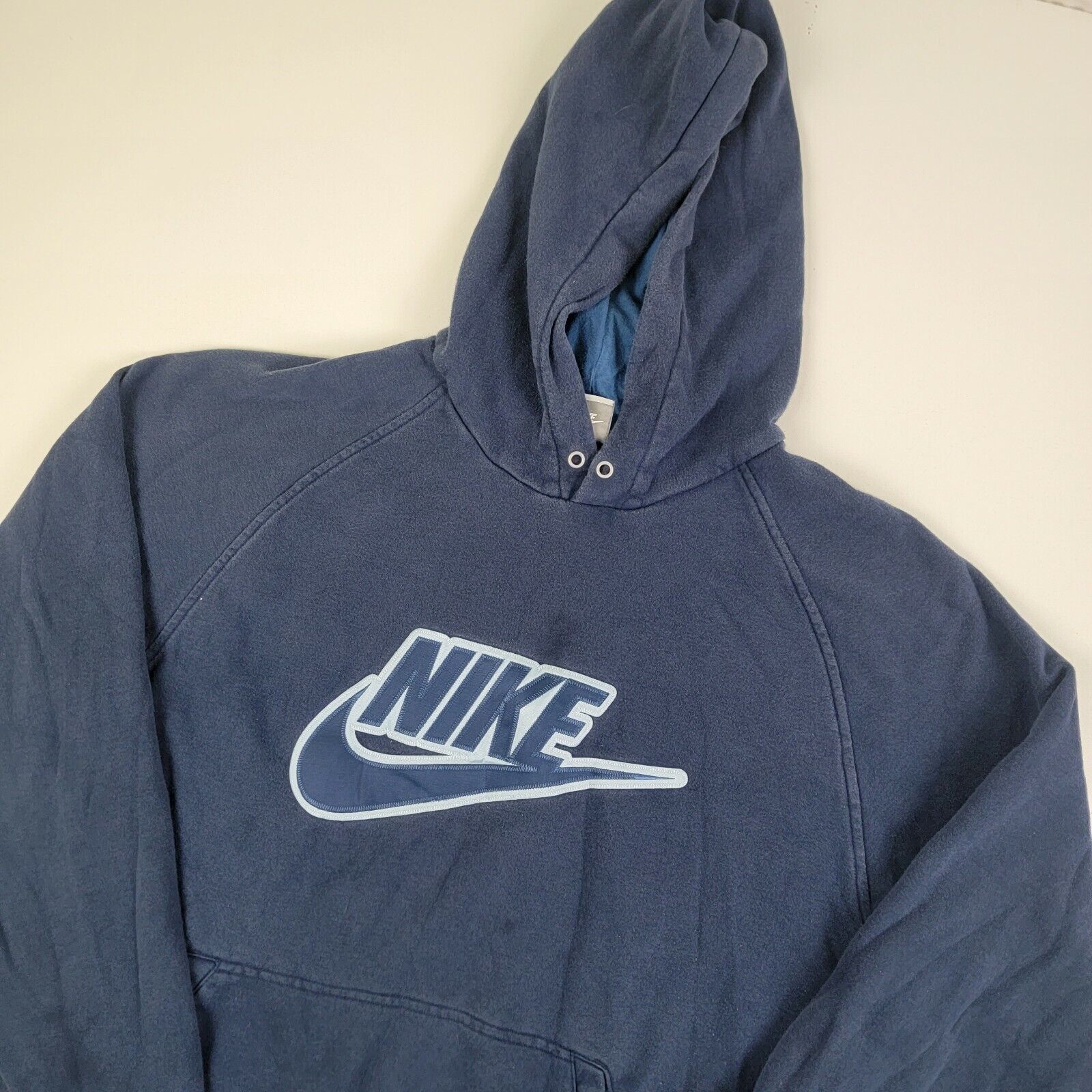 Vintage 2000s Nike Y2K Hoodie Sweatshirt Spellout Mens Sz XL Blue Pullover  Faded