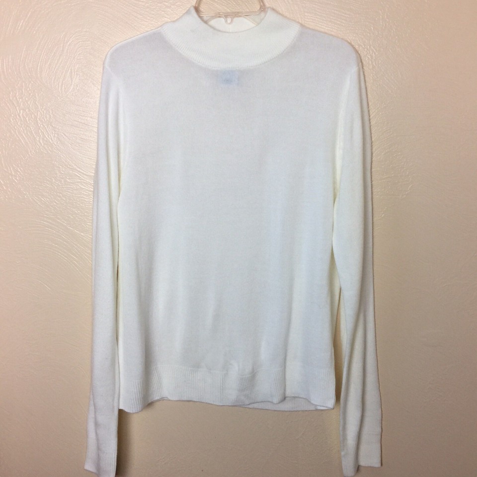 Blair Women's Knit Top Sweater Pullover Long Sleeves Cream Ivory Large