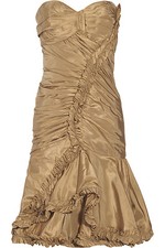 $2710 New Oscar de la Renta Gold  Silk taffeta Strapless Evening DRESS 8