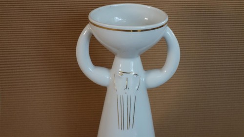 SELTENE RIESIGE VINTAGE NAAMAN PORZELLAN WEISS GLASIERT VERGOLDETE STATUE FIGURALE VASE - ISRAEL - Bild 6 von 12