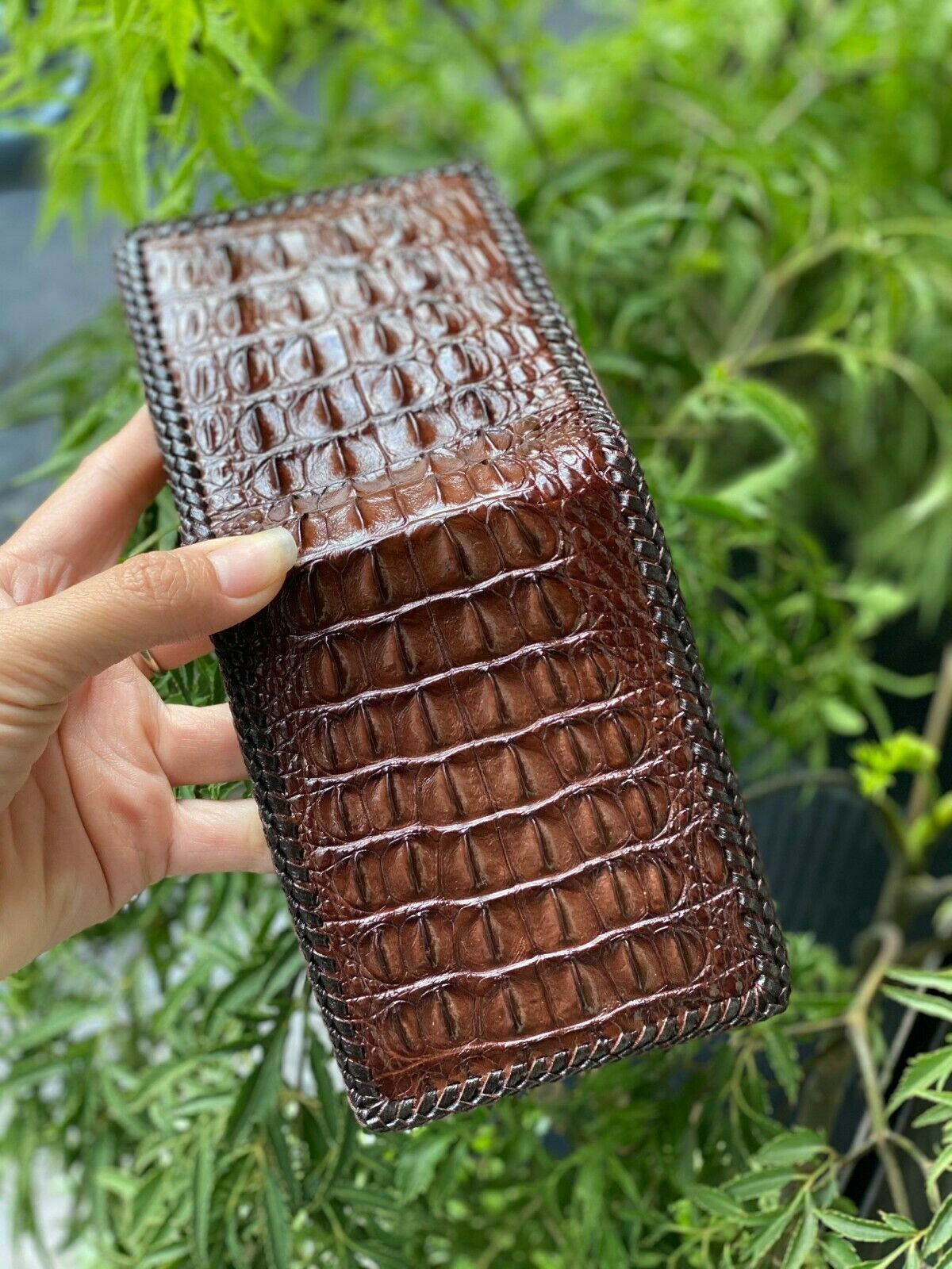 Double side Genuine alligator Crocodile leather skin brown bifold wallet  for men