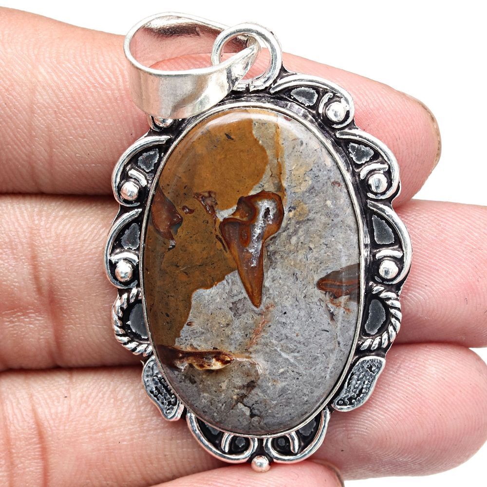 Silver Pendant Rock Chalcedony Gemstone Jewelry Gift For Her 2.25 Inch
