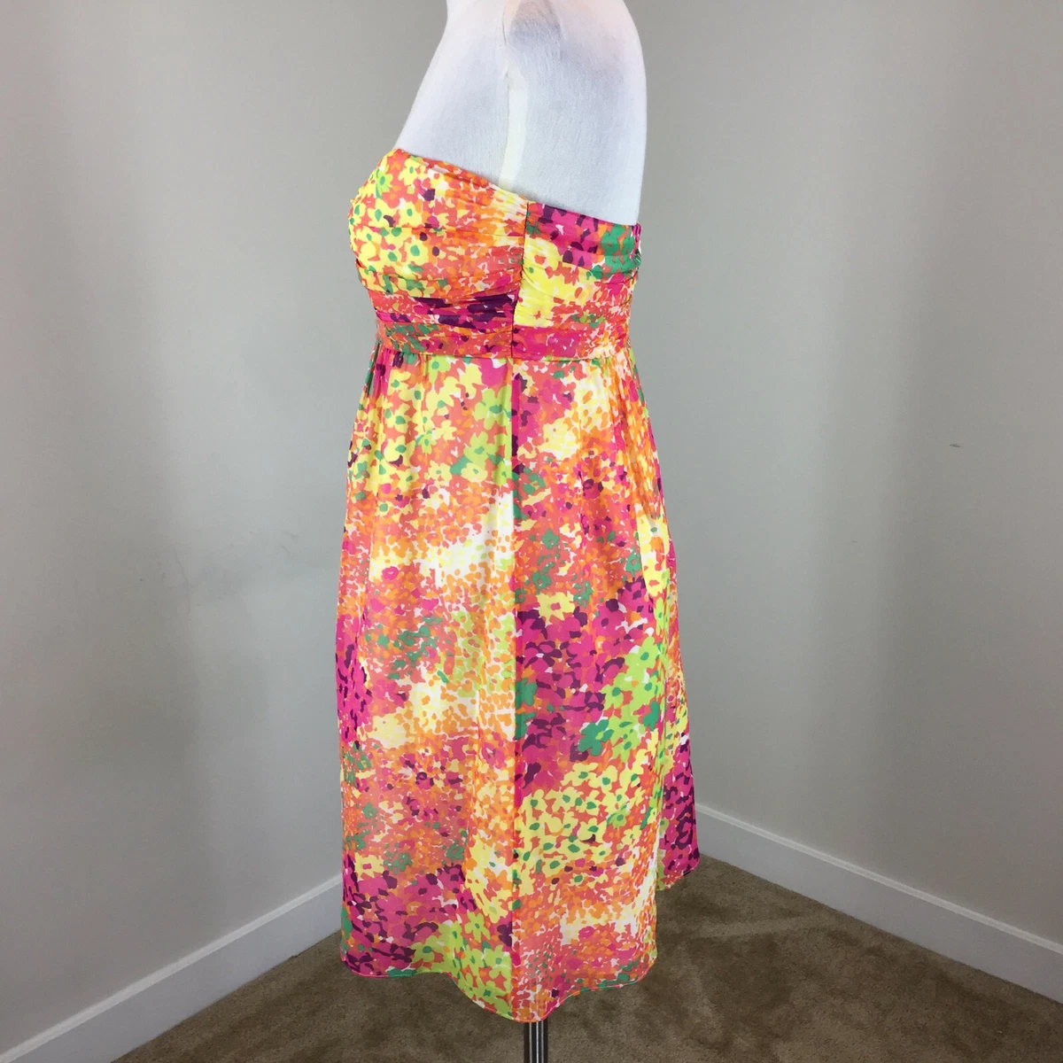 Shoshanna S 6 Silk Strapless dress Pink purple Floral Empire waist