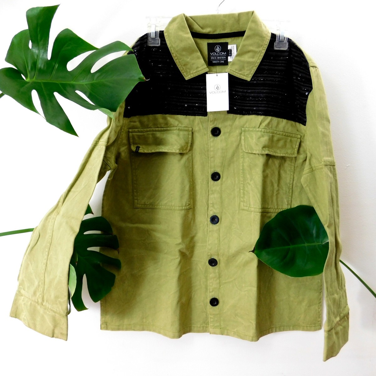 Vintage New Volcom Jacket Green Black Sequin Long Sleeve Glam Slam