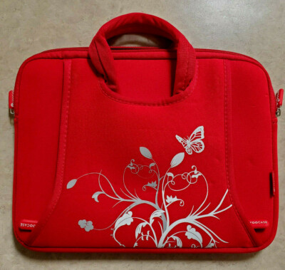 rooCASE Cherry Red Neoprene Laptop Tablet Case with Butterfly ~12'' X 9'' GUC