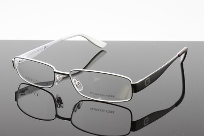 Gucci Unisex Optical Rectangle Frame GG1939 MET Dark Ruthenium White 52mm NEW