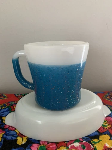 Vtg Glamalite Fire King MCM  Rubber Glitter D Handle Glass Mug