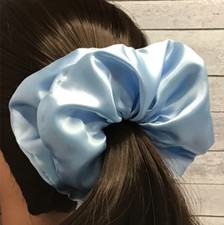 Sky Blue Charmeuse Satin XL Scrunchie Hair Ties Ponytail Holder - 6 inch wide