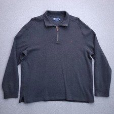 Polo Ralph Lauren Sweater XL Quarter Zip Pullover Ribbed Cotton Gray Logo Mens