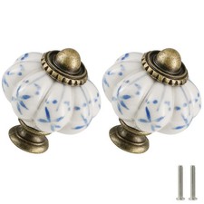 Ivory Blue Pumpkin Knobs 2 Pack Ceramic Cabinet Knobs Vintage Drawer Pulls ...
