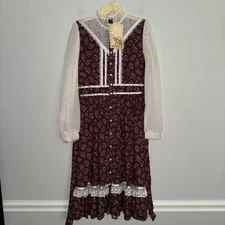 Gunne Sax VTG 70s Floral Lace Prairie Cottage Core Red Dress Girls Sz 10 Jessica