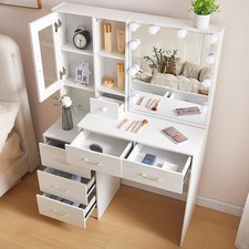 Vanity Set Makeup Desk Dressing Dresser Desk Table with 5 Drawer with Led Lights