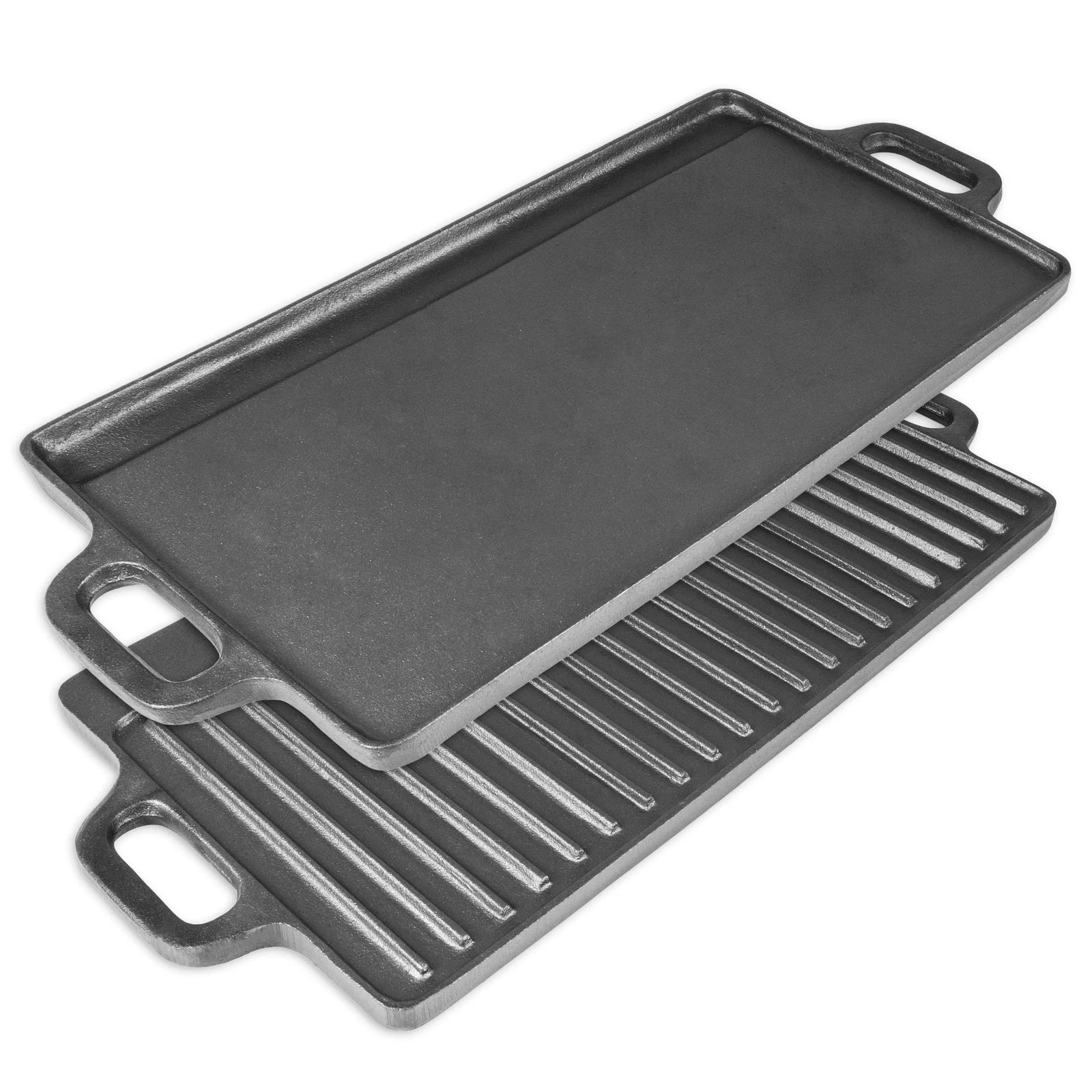 ProSource 2-in-1 Reversible 19.5” x 9” Cast Iron Griddle with Handles, Preseason