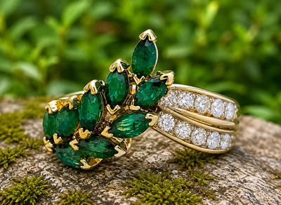 2Ct Marquise Lab-Created Green Emerald Wedding Band Ring 14K Yellow Gold Plated