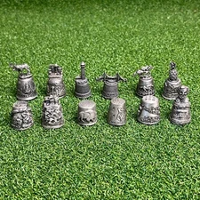 Lot of 12 Vintage Metal Thimbles State Souvenir 