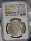 1921  US Morgan Silver Dollar $1 NGC MS62  100th Anniv Label
