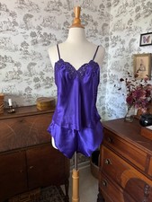 Vintage 90s Victoria's Secret Gold Label Purple Satiny Tank Shorts Set 2 Piece