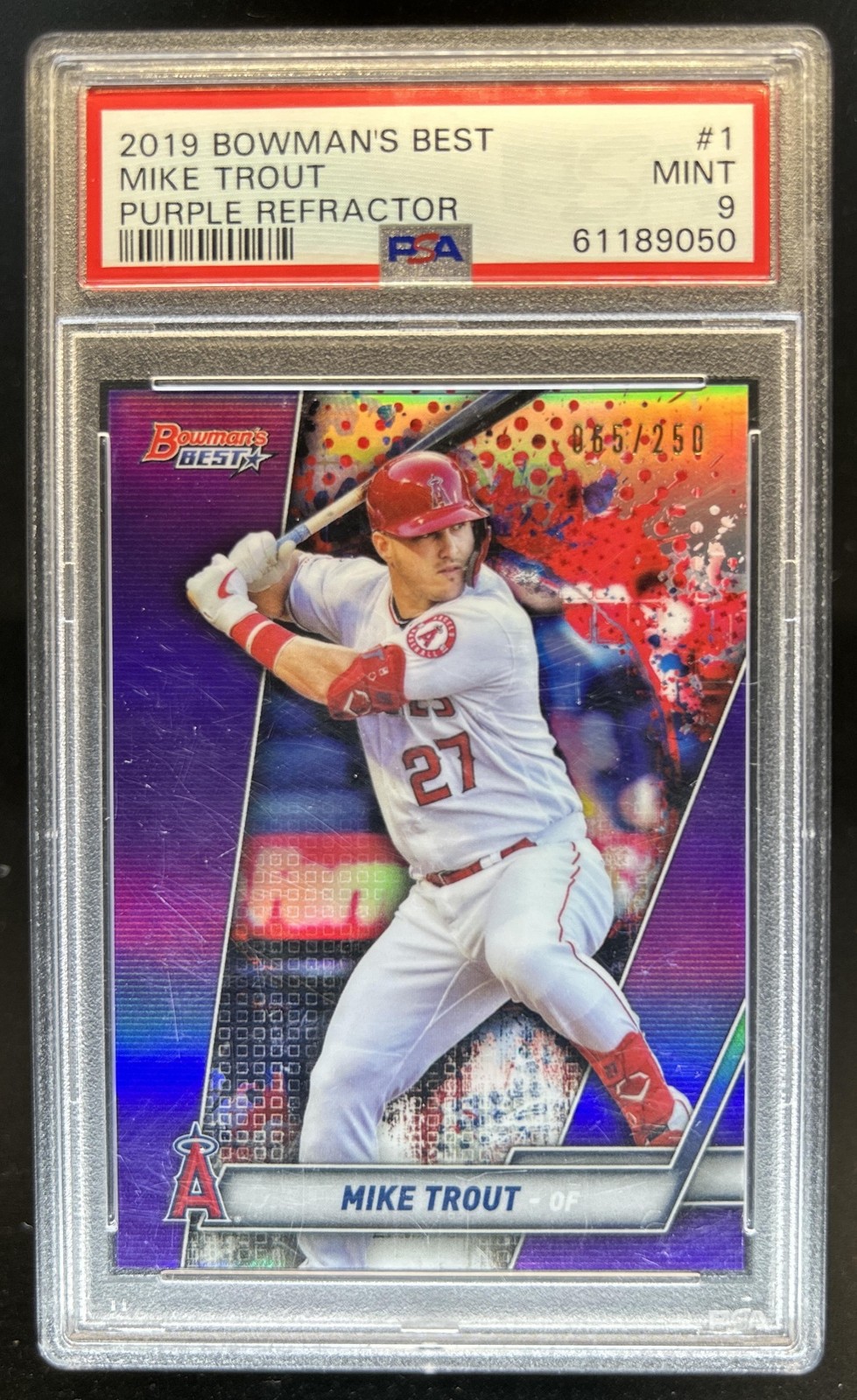 2019 Bowman's Best Mike Trout Purple Refractor #/250 Angels PSA 9 view 1