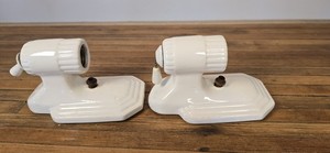 2 Vtg White Porcelain Sconce Light Pair Bathroom Wall Fixture Art Deco Antique 