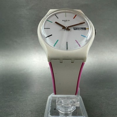 Swatch Edgyline Watch Men 34mm White Dial White Tone Daydate  display picture 1
