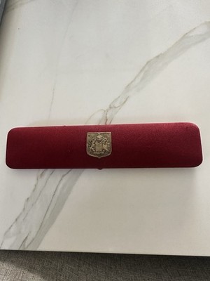 Vintage Burgundy Red Fabric Bronze & White Cream Fabric Magolica Box