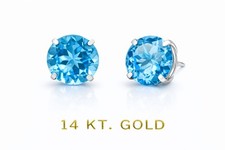 GENUINE 11.62 Cts BLUE TOPAZ STUD EARRINGS 14K WHITE GOLD - Free Appraisal - NWT