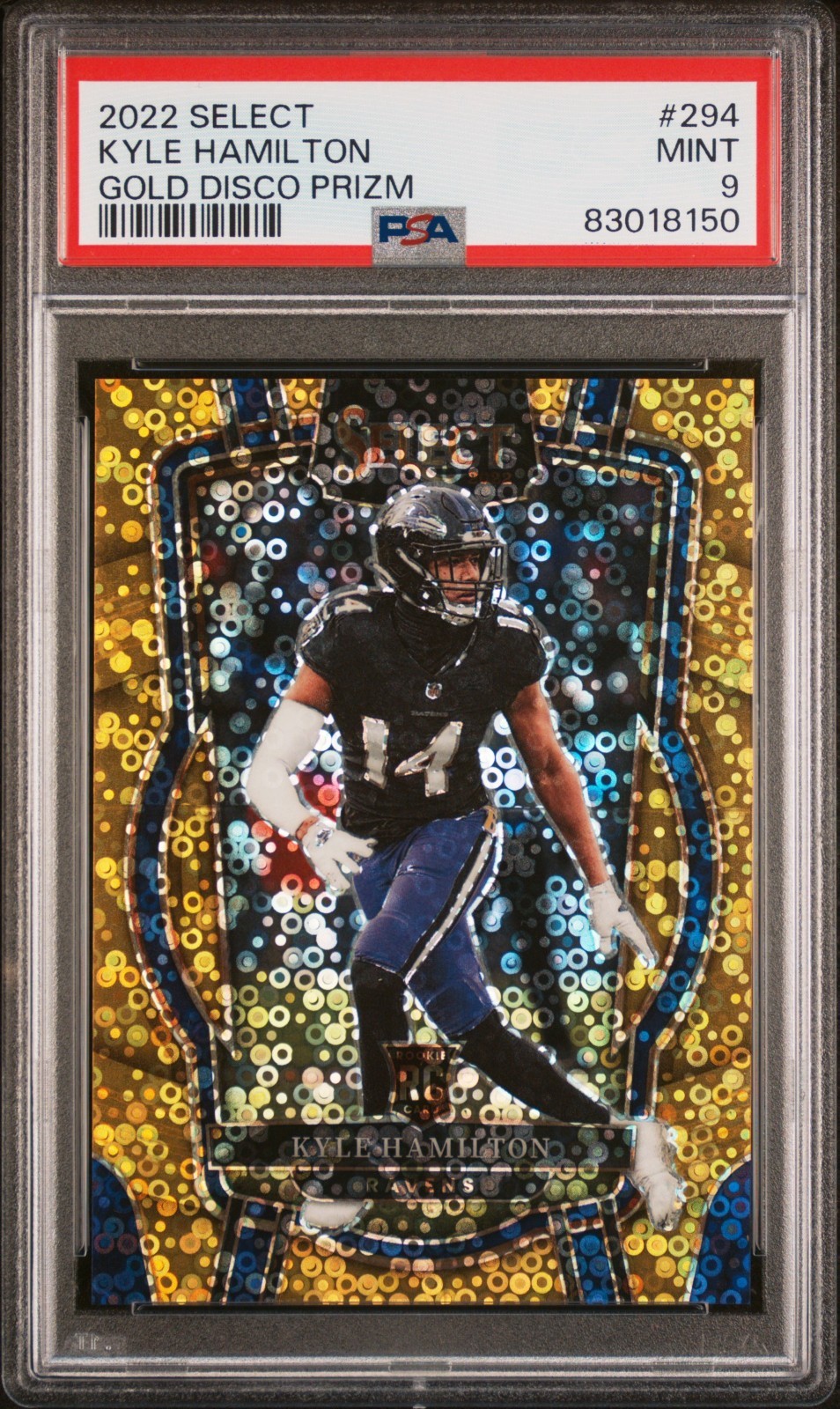 Kyle Hamilton 2022 Select Club Level Gold Disco Prizm /10 PSA 9 Rookie Card RC