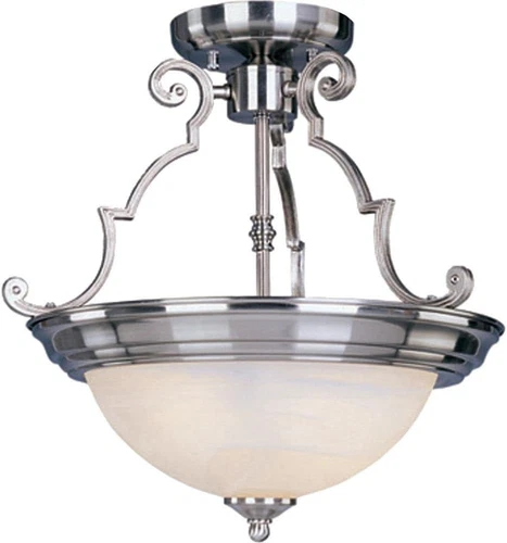 Essentials 2-Light Semi Flush Mount, Satin Nickel & Marble Glass, 14.75 - Picture 1 of 5