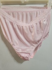 Vtg Shiny Pink Lace Trim Nylon Panties Size 8