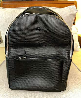 Lacoste Men's Black Backpack Zip Closure w/ Front Zip Pocket, Adjustable Strap