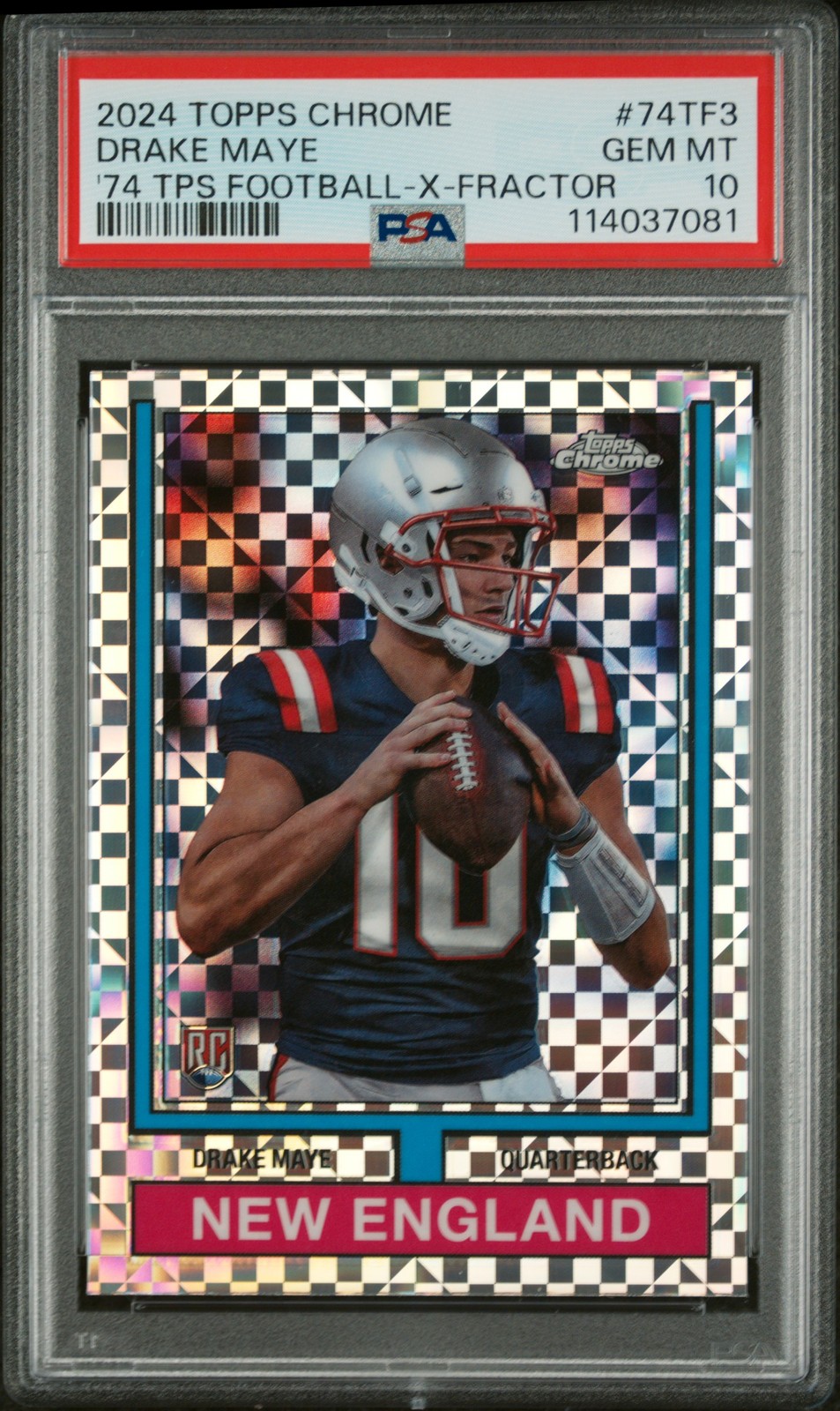 Drake Maye Topps Chrome 1974 Topps Football #74TF3 X-Fractor