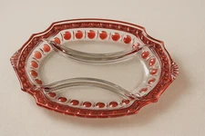Duncan & Miller Ruby Flash Plaza 101 Oval Thumbprint Relish Dish – 1930s–1940s