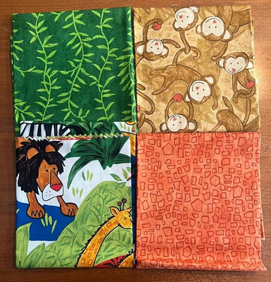 P&B Textiles Quilting 4 Fat Quarters  Safari  Animal Theme NEW
