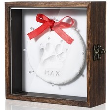 Dog Memorial Shadow Box with Paw Print Kit 5.9'' x 5.9'' Customized Clay Impr...