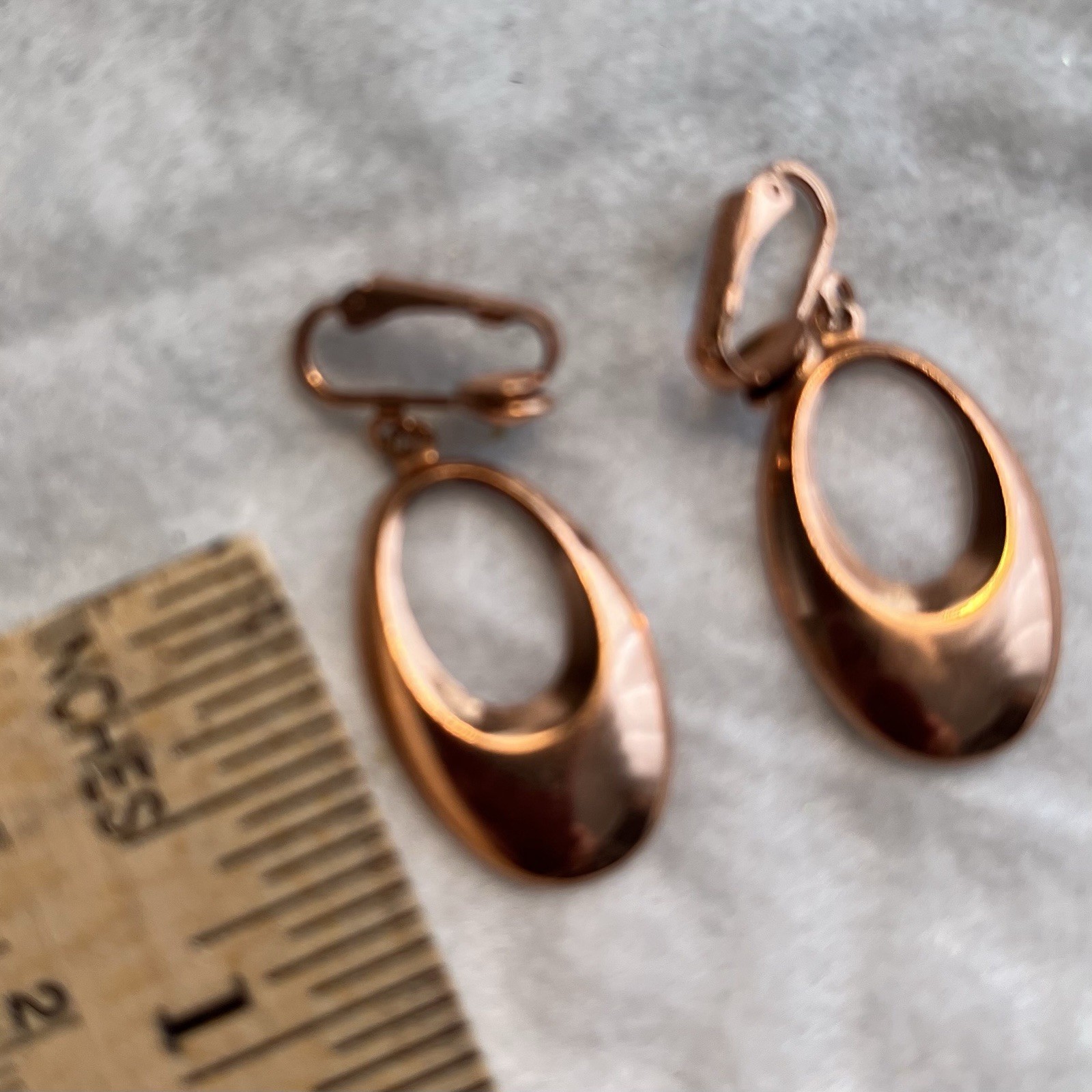 Solid Copper Oval Clip-On Dangle Drop Earrings 19… - image 5