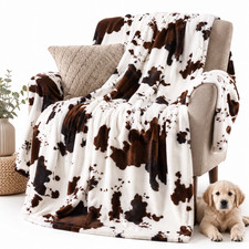 Cow Print Fleece Blanket Soft Cozy Throw for Couch Bed Travel Home Decor
