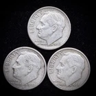 90% Silver - Pre-1965 Roosevelt Dime - 3 Dimes - Circulated Condition - M2-3