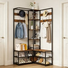 Industrial Hall Tree with Shoe Storage Bench Corner Display Open Shelves Bedroom
